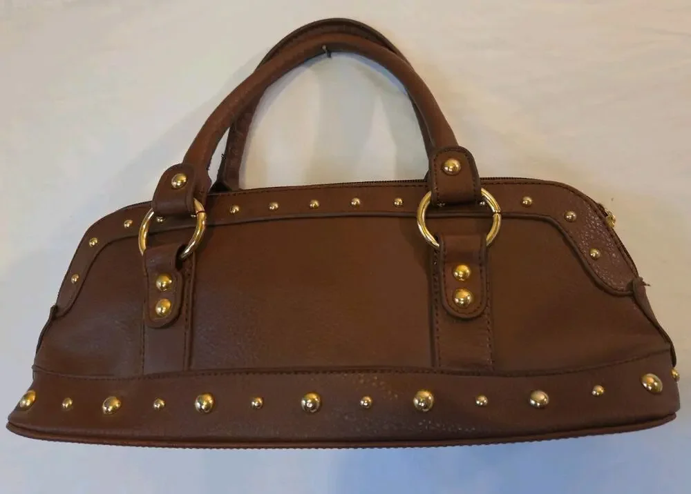 Vtg y2k BISOU BISOU MICHELE BOHBOT Handbag Purse Gold Studs Brown 13